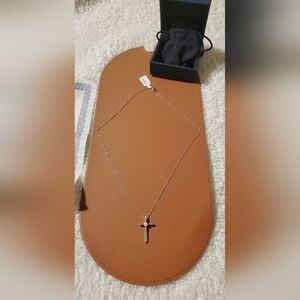 Real 14kt white gold diamond  cross pendant and 20 inch 14kt white gold chain